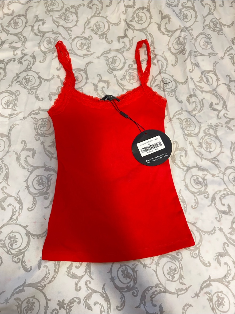 White Fox Boutique Red Lace-Trim Cami Tank